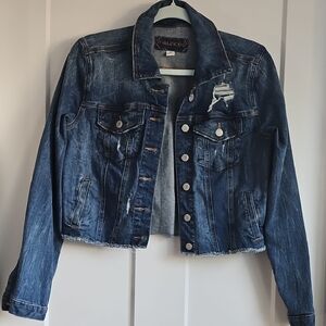 Maurices Blue Denim Jacket with Distressed Details